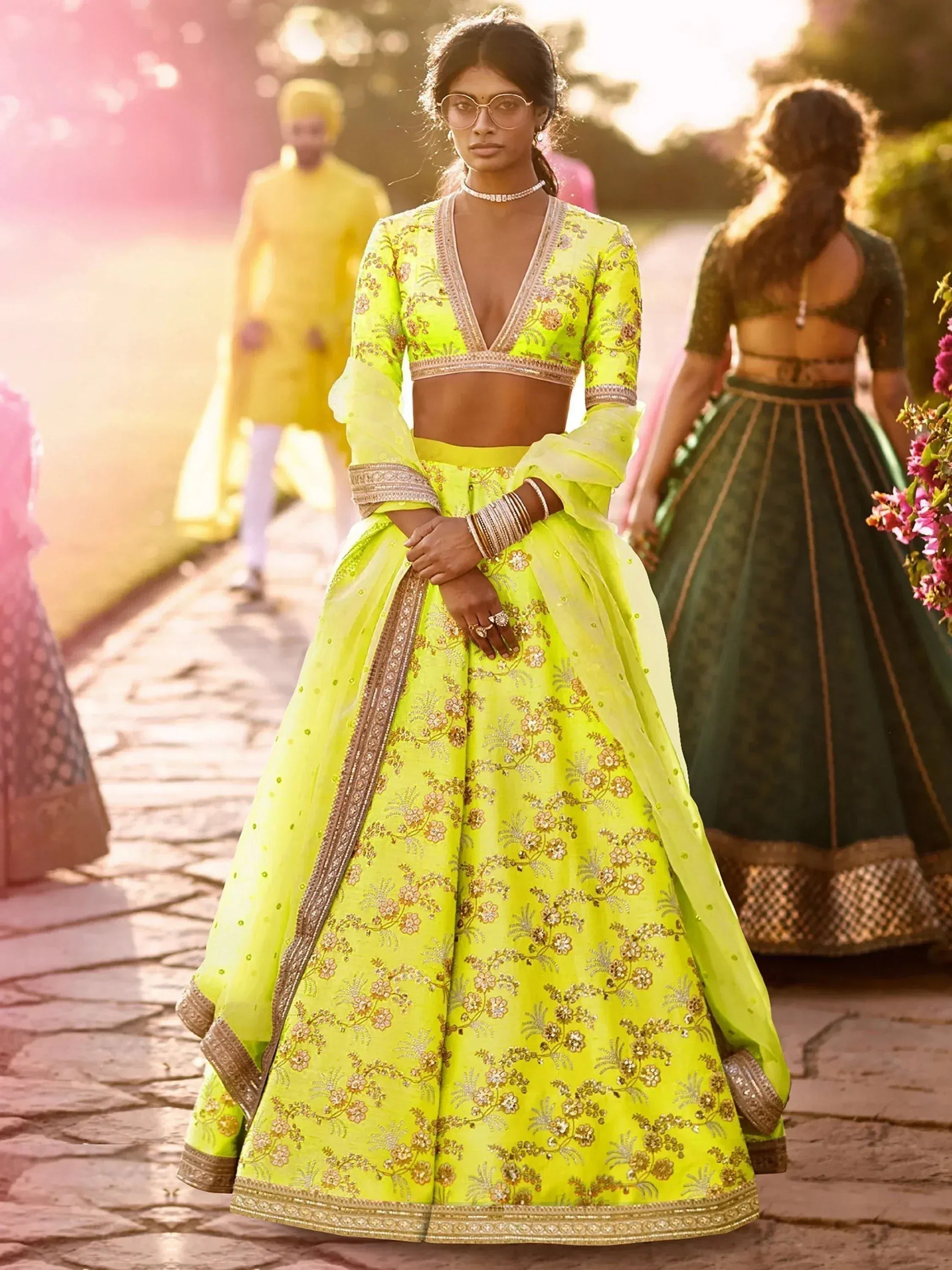Tulsi Art Neon Embroidery Thai Silk Bridal Lehenga Choli | Grocsy