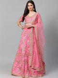 Tulsi Art Pink Embroidery Thai Silk Bridal Lehenga Choli | Grocsy