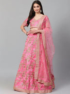 Tulsi Art Pink Embroidery Thai Silk Bridal Lehenga Choli | Grocsy