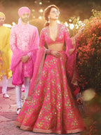 Tulsi Art Pink Embroidery Thai Silk Bridal Lehenga Choli | Grocsy