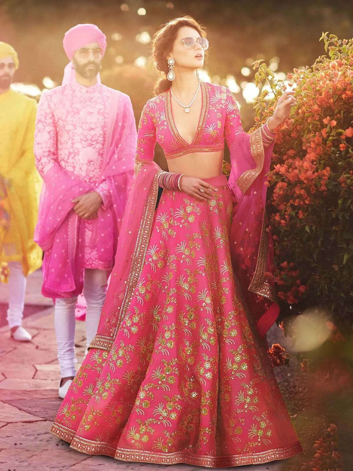 Tulsi Art Pink Embroidery Thai Silk Bridal Lehenga Choli | Grocsy
