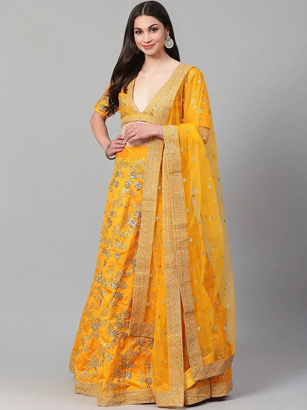 Tulsi Art Yellow Embroidery Thai Silk Bridal Lehenga Choli | Grocsy