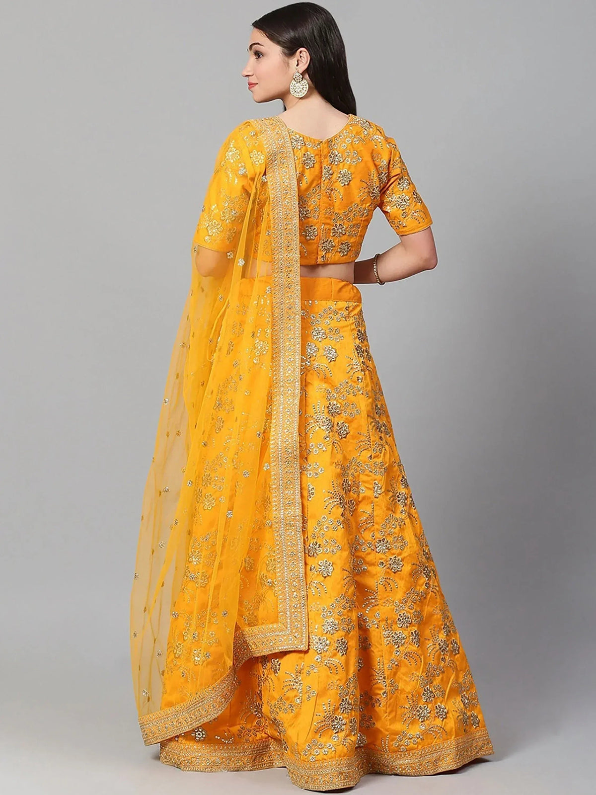 Tulsi Art Yellow Embroidery Thai Silk Bridal Lehenga Choli | Grocsy