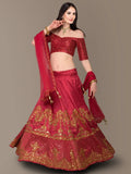 Tulsi Art Red Embroidery Silk Party Wear Lehenga Choli | Grocsy