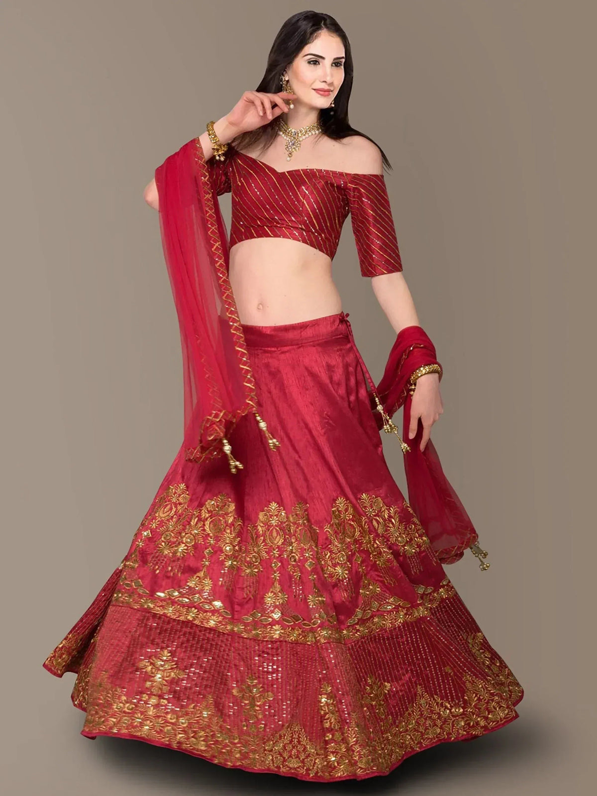 Tulsi Art Red Embroidery Silk Party Wear Lehenga Choli | Grocsy