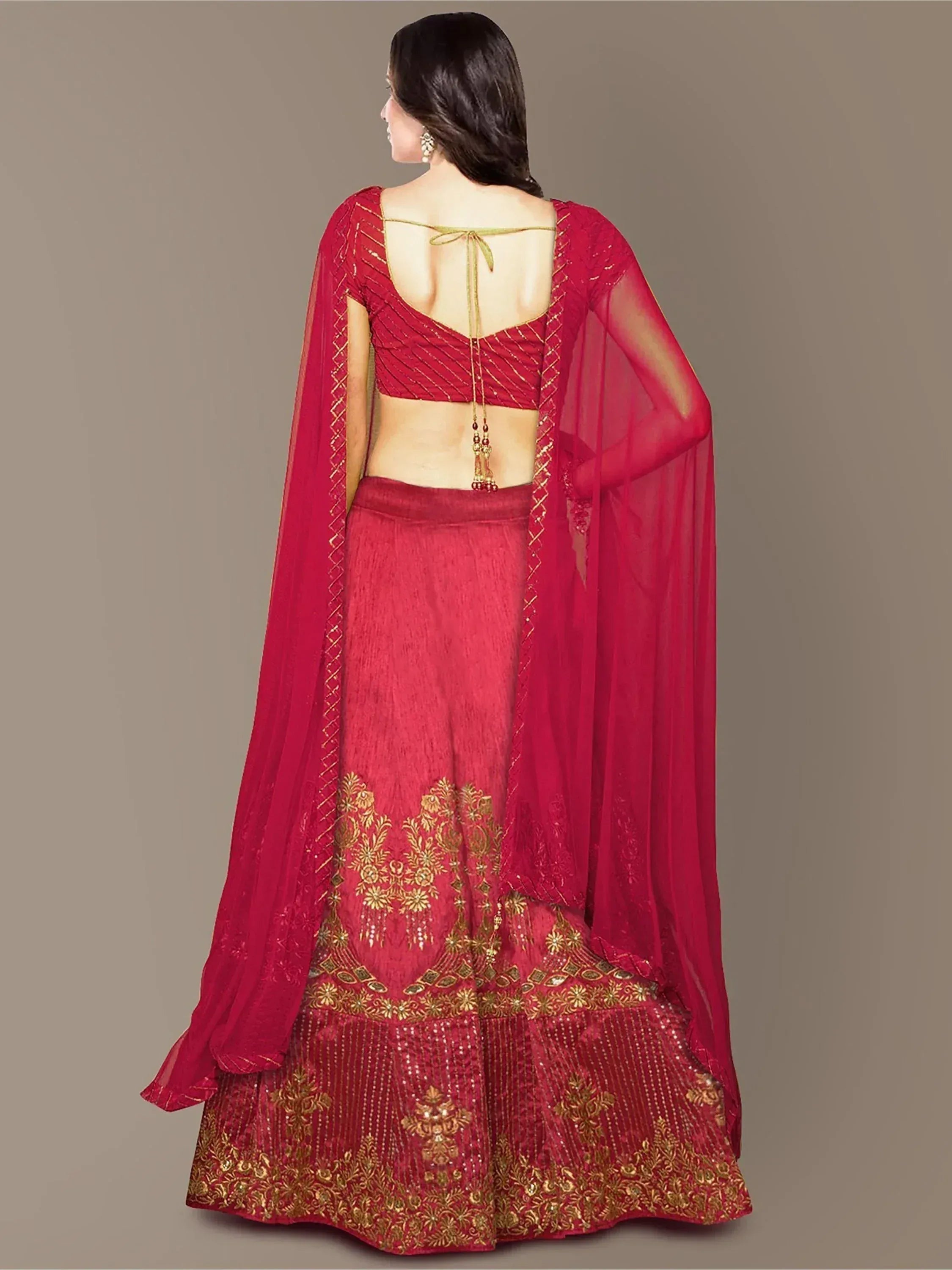 Tulsi Art Red Embroidery Silk Party Wear Lehenga Choli | Grocsy