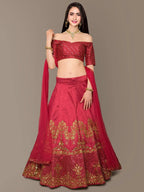 Tulsi Art Red Embroidery Silk Party Wear Lehenga Choli | Grocsy