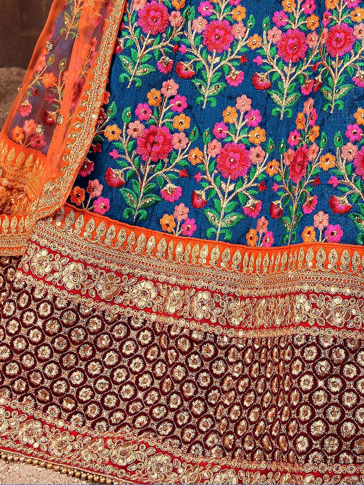 Tulsi Art Blue Heavy Embroidered Silk Wedding Lehenga Choli | Grocsy