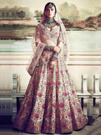 Tulsi Art Peach Embroidered Taffeta Silk Bridal Wear Lehenga Choli | Grocsy