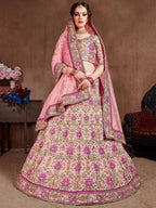 Tulsi Art Peach Embroidered Taffeta Silk Bridal Wear Lehenga Choli | Grocsy