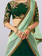 Tulsi Art Dark Green Embroidered Taffeta Silk Bridal Lehenga Choli | Grocsy