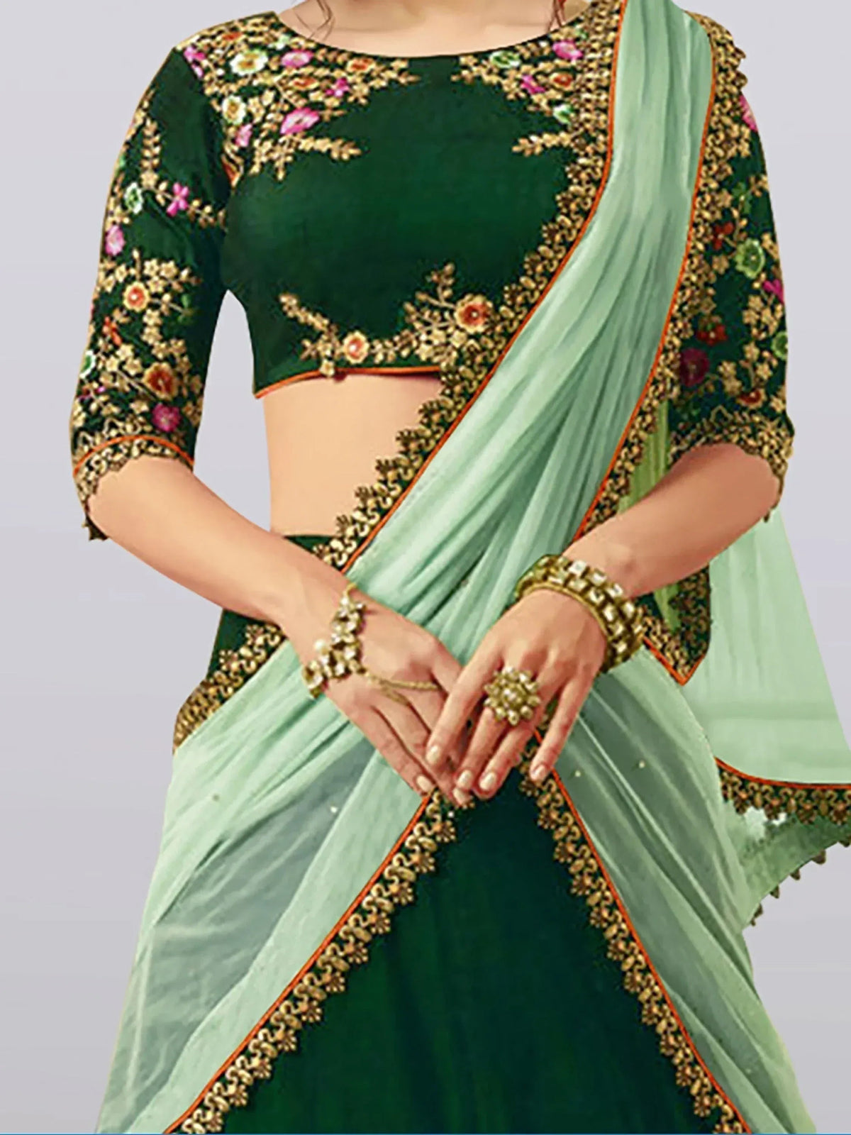 Tulsi Art Dark Green Embroidered Taffeta Silk Bridal Lehenga Choli | Grocsy