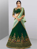 Tulsi Art Dark Green Embroidered Taffeta Silk Bridal Lehenga Choli | Grocsy