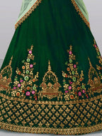 Tulsi Art Dark Green Embroidered Taffeta Silk Bridal Lehenga Choli | Grocsy