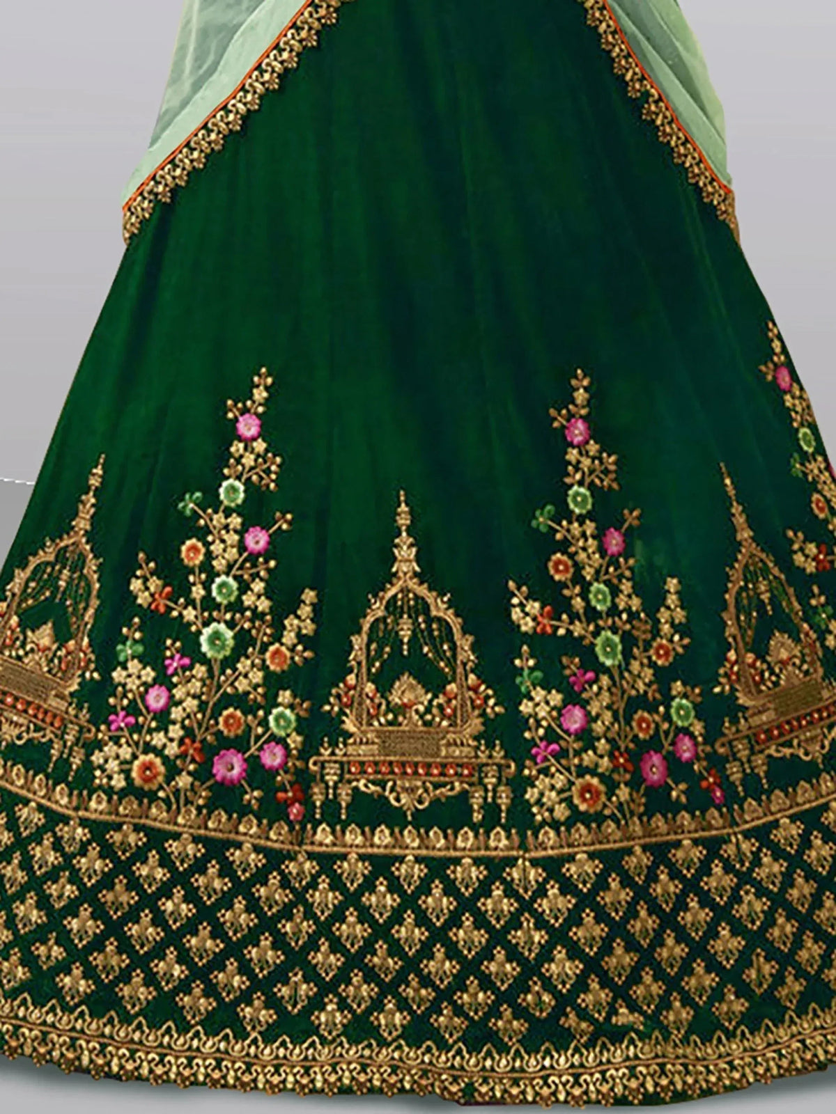 Tulsi Art Dark Green Embroidered Taffeta Silk Bridal Lehenga Choli | Grocsy