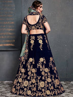 Tulsi Art Navy Blue Embroidered Velvet Bridal Wear Lehenga Choli With Dupatta | Grocsy