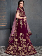 Tulsi Art Purple Embroidered Velvet Wedding Lehenga Choli | Grocsy