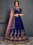 Tulsi Art Navy Blue Embroidered Taffeta Silk Bridal Lehenga Choli With Dupatta | Grocsy