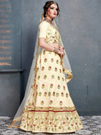 Tulsi Art Cream Embroidered Silk Bridal Lehenga Choli | Grocsy