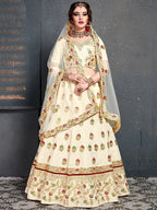 Tulsi Art Cream Embroidered Silk Bridal Lehenga Choli | Grocsy