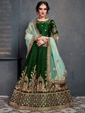 Tulsi Art Bottle Green Embroidered Silk Bridal Lehenga Choli | Grocsy