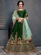 Tulsi Art Bottle Green Embroidered Silk Bridal Lehenga Choli | Grocsy