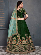 Tulsi Art Bottle Green Embroidered Silk Bridal Lehenga Choli | Grocsy