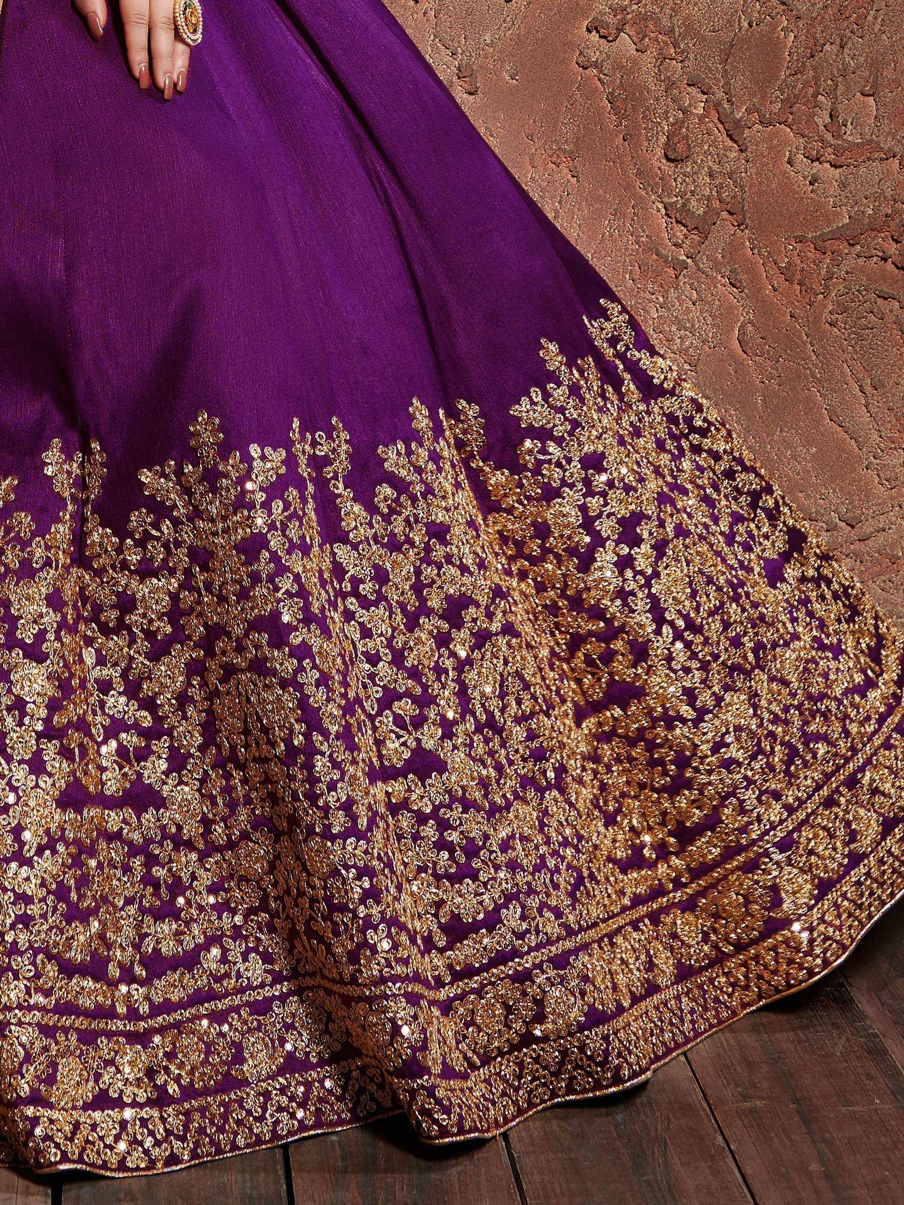 Tulsi Art Purple Sequins Silk Wedding Lehenga With Pastel Pink Choli And Dupatta | Grocsy