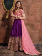 Tulsi Art Purple Sequins Silk Wedding Lehenga With Pastel Pink Choli And Dupatta | Grocsy