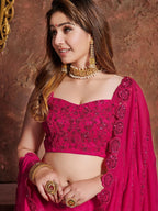 Tulsi Art Pink Sequins Georgette Wedding Lehenga Choli With Dupatta | Grocsy