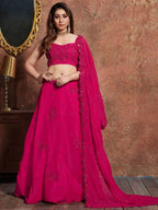 Tulsi Art Pink Sequins Georgette Wedding Lehenga Choli With Dupatta | Grocsy