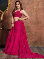 Tulsi Art Pink Sequins Georgette Wedding Lehenga Choli With Dupatta | Grocsy