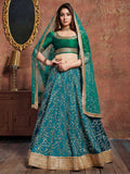 Tulsi Art Teal Green Sequins Art Silk Wedding Lehenga Choli With Dupatta | Grocsy
