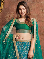 Tulsi Art Teal Green Sequins Art Silk Wedding Lehenga Choli With Dupatta | Grocsy