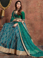 Tulsi Art Teal Green Sequins Art Silk Wedding Lehenga Choli With Dupatta | Grocsy