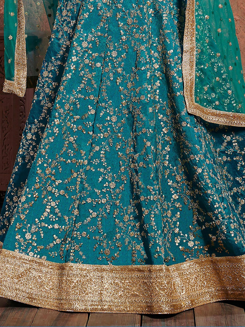 Tulsi Art Teal Green Sequins Art Silk Wedding Lehenga Choli With Dupatta | Grocsy