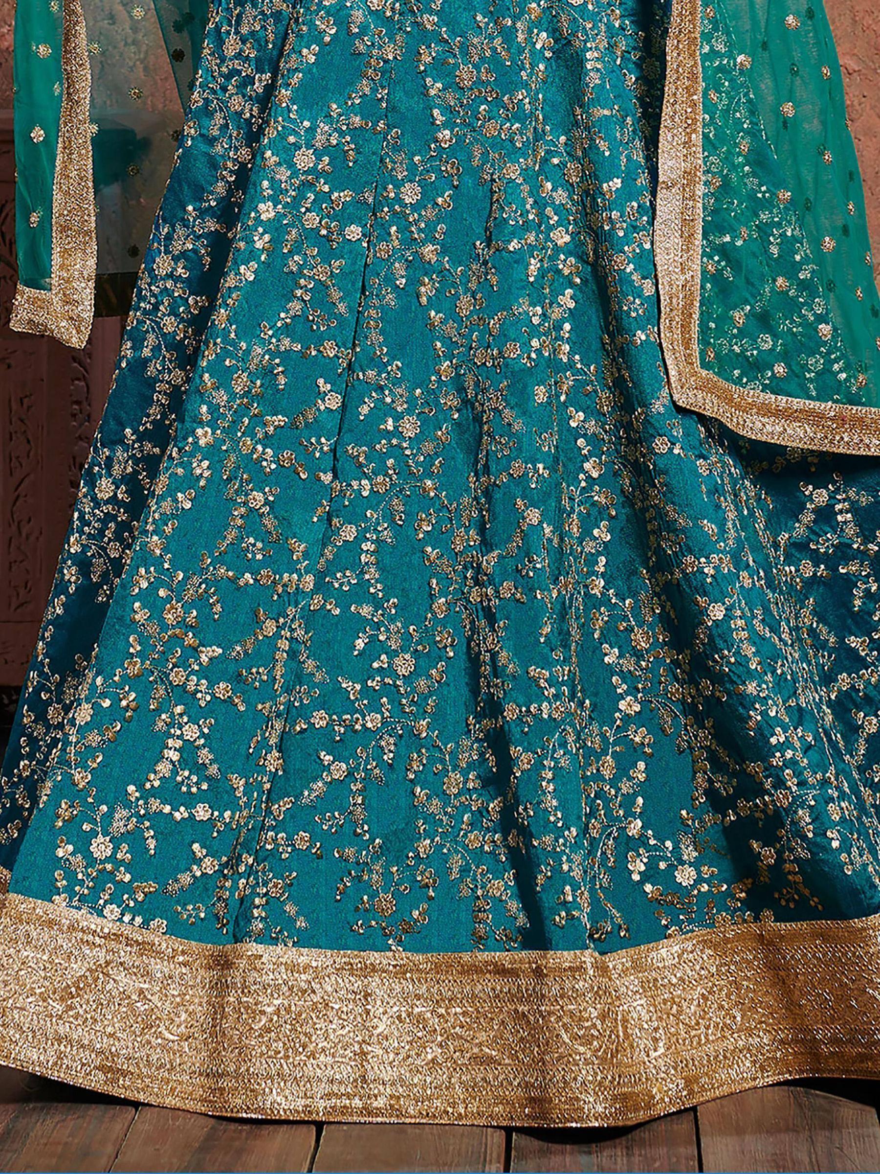 Tulsi Art Teal Green Sequins Art Silk Wedding Lehenga Choli With Dupatta | Grocsy