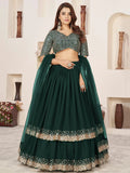 Tulsi Art Captivating Green Sequins Georgette Mehendi Wear Lehenga Choli | Grocsy