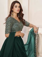 Tulsi Art Captivating Green Sequins Georgette Mehendi Wear Lehenga Choli | Grocsy