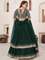Tulsi Art Captivating Green Sequins Georgette Mehendi Wear Lehenga Choli | Grocsy