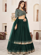 Tulsi Art Captivating Green Sequins Georgette Mehendi Wear Lehenga Choli | Grocsy