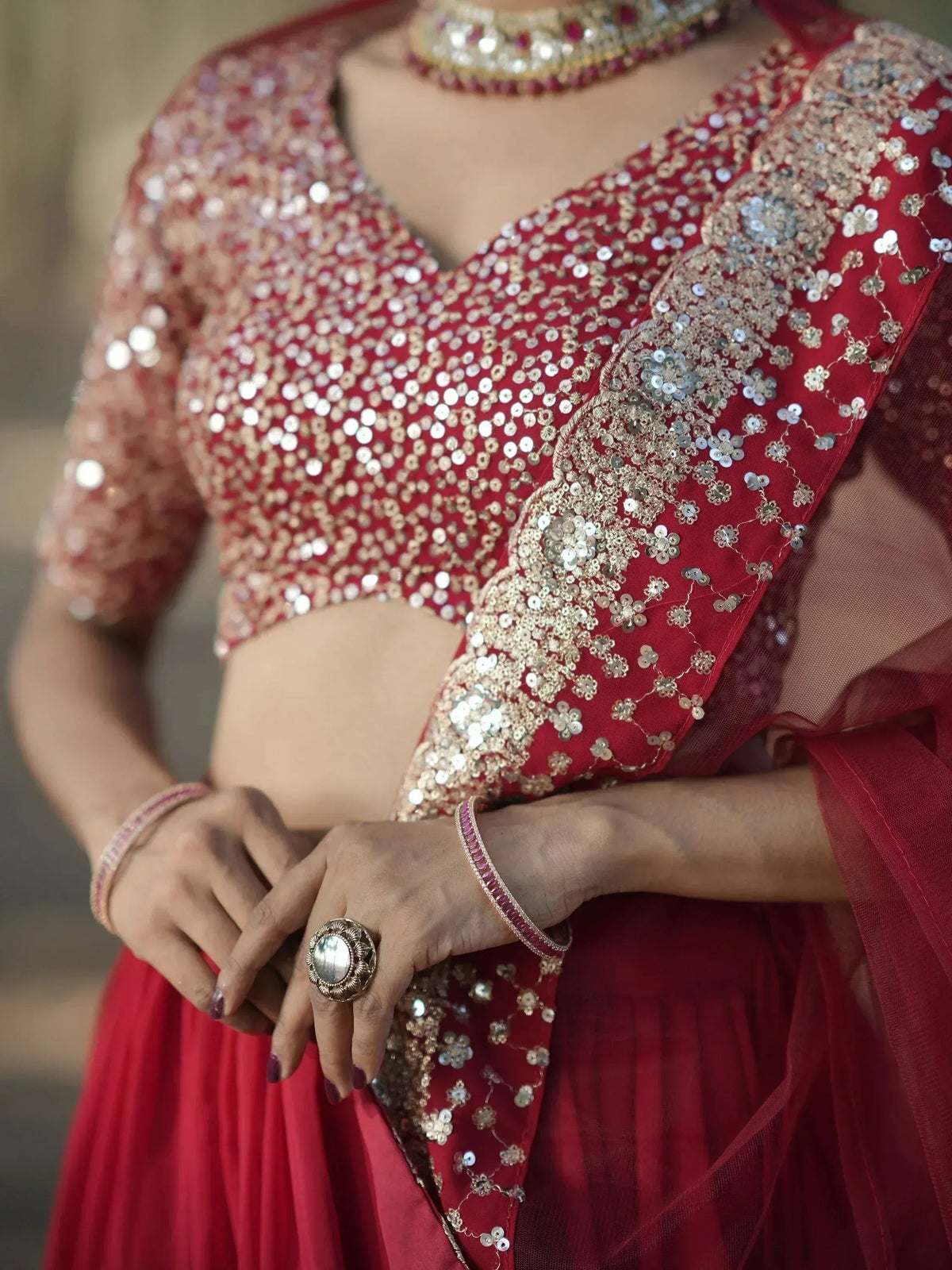 Tulsi Art Incredible Red Sequins Georgette Designer Lehenga Choli With Dupatta | Grocsy