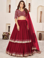 Tulsi Art Stunning Red Sequins Georgette Wedding Wear Lehenga Choli | Grocsy