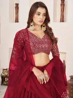 Tulsi Art Stunning Red Sequins Georgette Wedding Wear Lehenga Choli | Grocsy