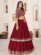 Tulsi Art Stunning Red Sequins Georgette Wedding Wear Lehenga Choli | Grocsy