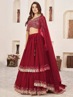 Tulsi Art Stunning Red Sequins Georgette Wedding Wear Lehenga Choli | Grocsy