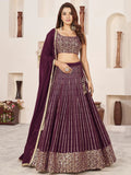 Tulsi Art Enchanting Wine Sequins Georgette Engagement Wear Lehenga Choli | Grocsy
