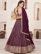 Tulsi Art Enchanting Wine Sequins Georgette Engagement Wear Lehenga Choli | Grocsy
