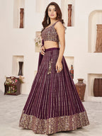 Tulsi Art Enchanting Wine Sequins Georgette Engagement Wear Lehenga Choli | Grocsy