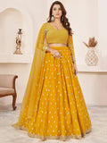 Tulsi Art Magnetic Yellow Thread Work Georgette Haldi Wear Lehenga Choli | Grocsy